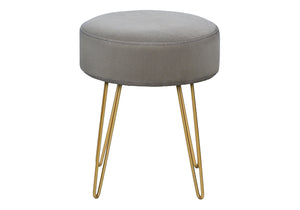 Monarch Specialties Ottoman, Pouf, Footrest, Foot Stool, 14" Round, Grey Fabric, Gold Metal Legs, Contemporary, Modern Grey,Gold, Gold Foam,Metal,Polyester I 9003