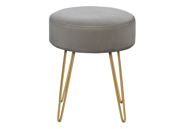 Monarch Specialties Ottoman, Pouf, Footrest, Foot Stool, 14" Round, Grey Fabric, Gold Metal Legs, Contemporary, Modern Grey,Gold, Gold Foam,Metal,Polyester I 9003