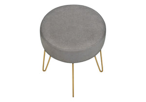 Monarch Specialties Ottoman, Pouf, Footrest, Foot Stool, 14" Round, Grey Fabric, Gold Metal Legs, Contemporary, Modern Grey,Gold, Gold Foam,Metal,Polyester I 9003