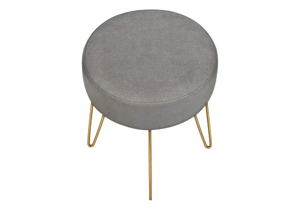 Monarch Specialties Ottoman, Pouf, Footrest, Foot Stool, 14" Round, Grey Fabric, Gold Metal Legs, Contemporary, Modern Grey,Gold, Gold Foam,Metal,Polyester I 9003