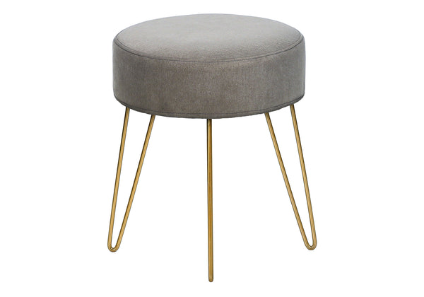 Monarch Specialties Ottoman, Pouf, Footrest, Foot Stool, 14" Round, Grey Fabric, Gold Metal Legs, Contemporary, Modern Grey,Gold, Gold Foam,Metal,Polyester I 9003