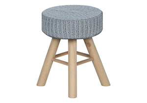 Monarch Specialties Ottoman, Pouf, Footrest, Foot Stool, 12" Round, Grey Velvet, Natural Wood Legs, Contemporary, Modern Grey,Natural, Natural Foam,Polyester I 9013