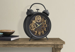 Monarch Specialties Clocks, 12" Round, Gear Mechanism, Table Clock, Brown, Transitional Brown Plastic,Glass,Metal I 9014