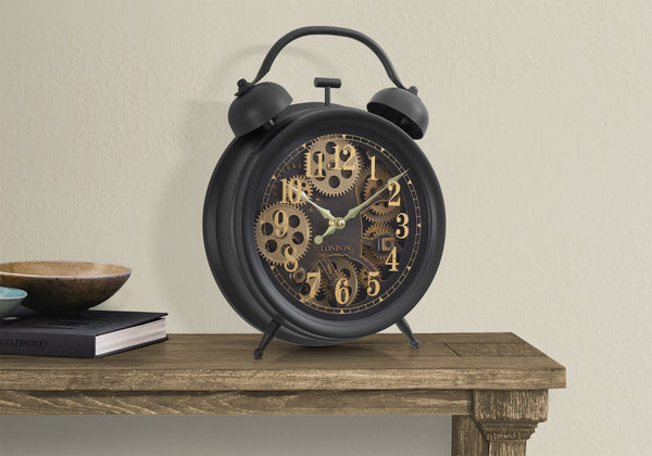 Monarch Specialties Clocks, 12" Round, Gear Mechanism, Table Clock, Brown, Transitional Brown Plastic,Glass,Metal I 9014