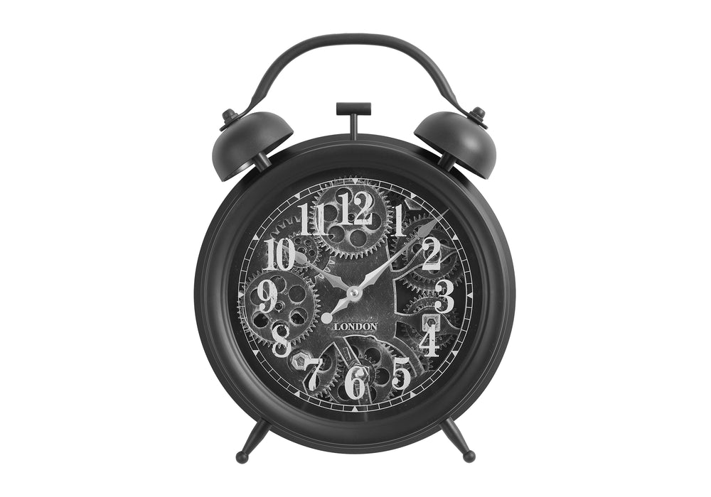 Monarch Specialties Clocks, 12" Round, Gear Mechanism, Table Clock, Black, Transitional Black Plastic,Glass,Metal I 9015