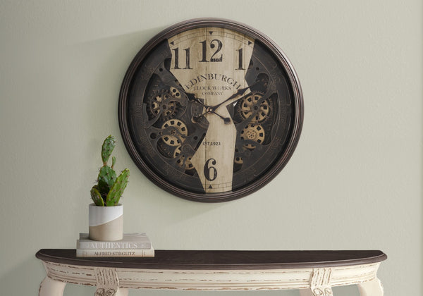 Monarch Specialties Clocks, 30" Round, Wall Clock, Gear Mechanism, Brown, Transitional Brown Plastic,Glass,Metal I 9023