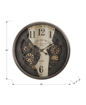Monarch Specialties Clocks, 30" Round, Wall Clock, Gear Mechanism, Brown, Transitional Brown Plastic,Glass,Metal I 9023
