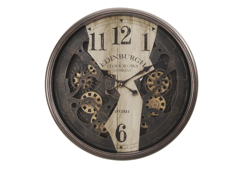 Monarch Specialties Clocks, 30" Round, Wall Clock, Gear Mechanism, Brown, Transitional Brown Plastic,Glass,Metal I 9023