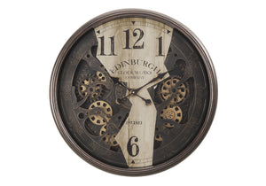 Monarch Specialties Clocks, 30" Round, Wall Clock, Gear Mechanism, Brown, Transitional Brown Plastic,Glass,Metal I 9023