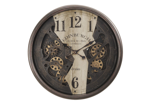Monarch Specialties Clocks, 30" Round, Wall Clock, Gear Mechanism, Brown, Transitional Brown Plastic,Glass,Metal I 9023