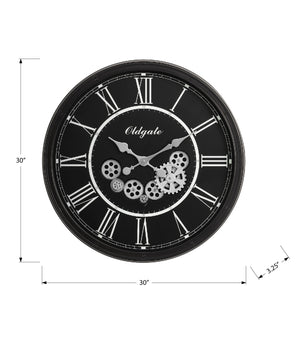 Monarch Specialties Clocks, 30" Round, Gear Mechanism, Large Oversized, Wall Clock, Black, Transitional Black Plastic,Glass,Metal I 9032