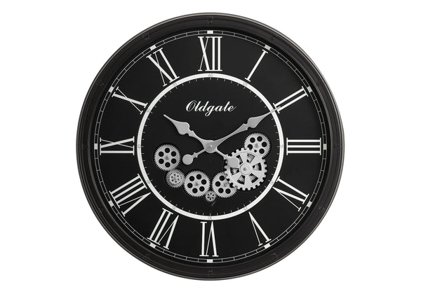 Monarch Specialties Clocks, 30" Round, Gear Mechanism, Large Oversized, Wall Clock, Black, Transitional Black Plastic,Glass,Metal I 9032