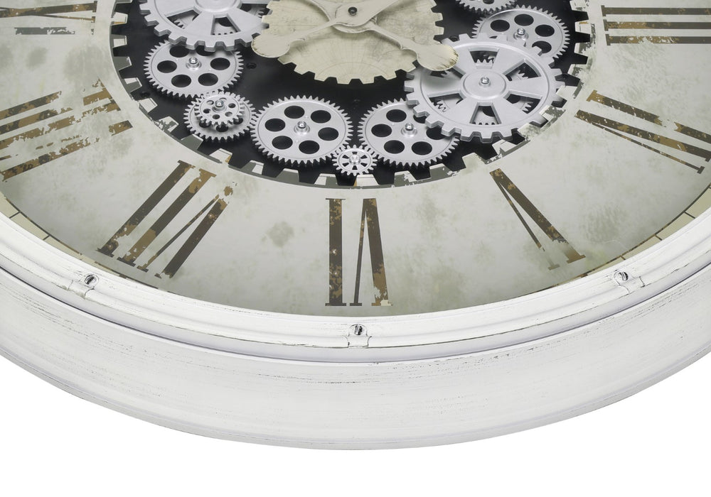 Monarch Specialties Clocks, 30" Round, Gear Mechanism, Large Oversized, Wall Clock, White, Transitional White Plastic,Glass,Metal I 9033