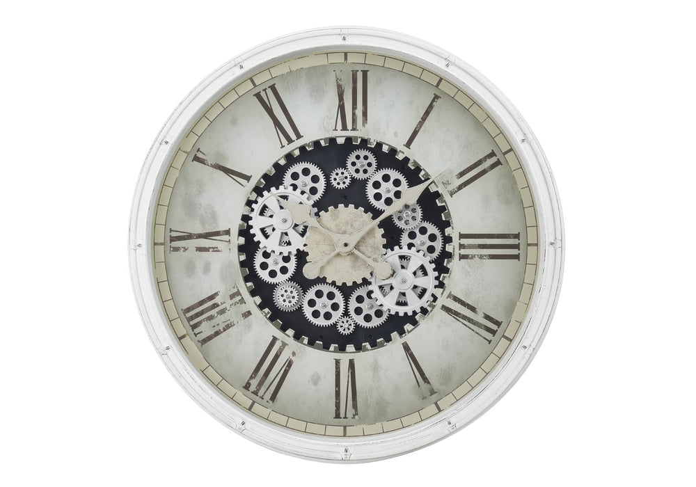 Monarch Specialties Clocks, 30" Round, Gear Mechanism, Large Oversized, Wall Clock, White, Transitional White Plastic,Glass,Metal I 9033