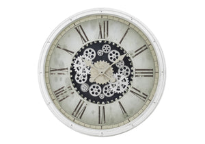 Monarch Specialties Clocks, 30" Round, Gear Mechanism, Large Oversized, Wall Clock, White, Transitional White Plastic,Glass,Metal I 9033