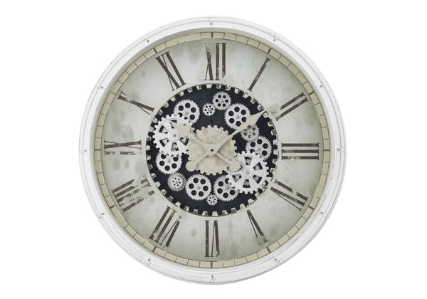 Monarch Specialties Clocks, 30" Round, Gear Mechanism, Large Oversized, Wall Clock, White, Transitional White Plastic,Glass,Metal I 9033