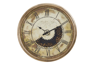Monarch Specialties Clocks, 30" Round, Gear Mechanism, Large Oversized, Wall Clock, Antique Gold, Transitional Brown Plastic,Glass,Metal I 9034