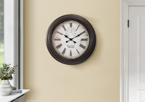 Monarch Specialties Clocks, 20" Round, Wall Clock, Brown, Transitional Brown Plastic,Glass,Metal I 9040