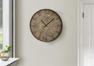 Monarch Specialties Clocks, 20" Round, Wall Clock, Brown, Transitional Brown Plastic,Glass,Metal I 9041