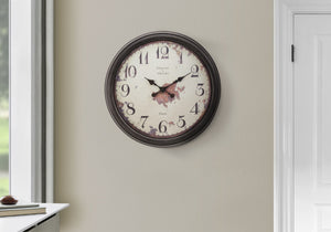 Monarch Specialties Clocks, 20" Round, Wall Clock, Brown, Transitional Brown Plastic,Glass,Metal I 9042