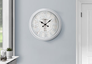 Monarch Specialties Clocks, 20" Round, Wall Clock, Grey, Transitional Grey Plastic,Glass,Metal I 9043