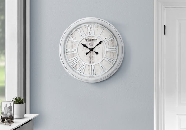 Monarch Specialties Clocks, 20" Round, Wall Clock, Grey, Transitional Grey Plastic,Glass,Metal I 9043