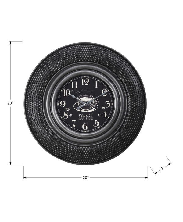 Monarch Specialties Clocks, 20" Round, Charcoal Grey, Transitional Grey Plastic,Glass,Metal I 9044
