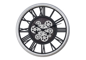 Monarch Specialties Clocks, 20" Round, Gear Mechanism, Wall Clock, Black, Silver, Transitional Black,Silver, Silver Plastic,Glass,Metal I 9058