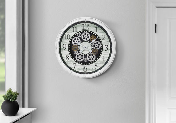Monarch Specialties Clocks, 20" Round, Gear Mechanism, Wall Clock, Antique White, Transitional White Plastic,Glass,Metal I 9059