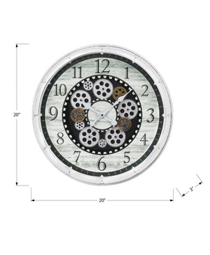 Monarch Specialties Clocks, 20" Round, Gear Mechanism, Wall Clock, Antique White, Transitional White Plastic,Glass,Metal I 9059