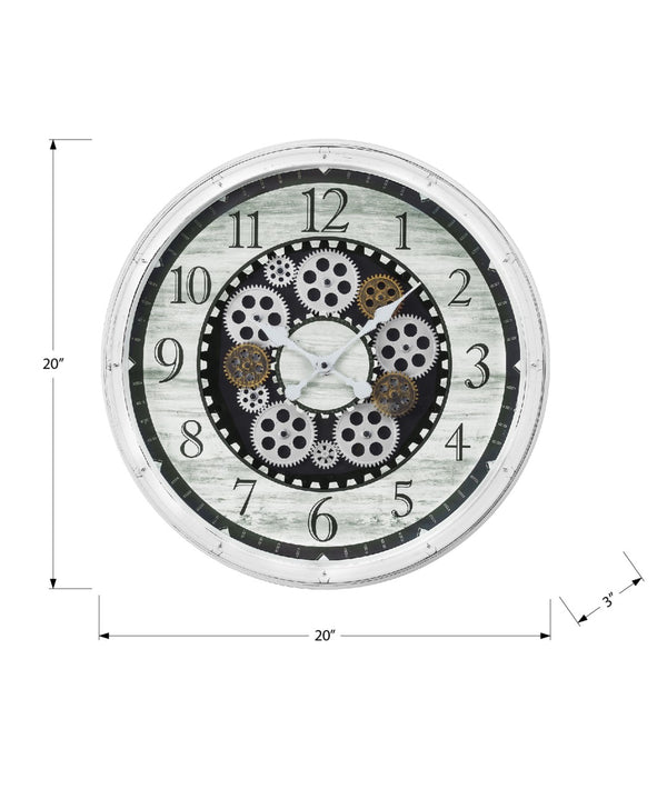 Monarch Specialties Clocks, 20" Round, Gear Mechanism, Wall Clock, Antique White, Transitional White Plastic,Glass,Metal I 9059