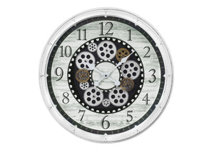 Monarch Specialties Clocks, 20" Round, Gear Mechanism, Wall Clock, Antique White, Transitional White Plastic,Glass,Metal I 9059