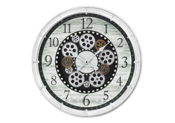 Monarch Specialties Clocks, 20" Round, Gear Mechanism, Wall Clock, Antique White, Transitional White Plastic,Glass,Metal I 9059