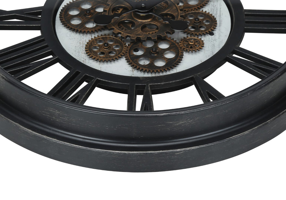 Monarch Specialties Clocks, 20" Round, Gear Mechanism, Wall Clock, Black, Transitional Black Plastic,Glass,Metal I 9064