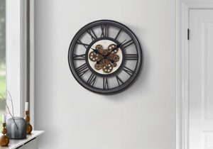 Monarch Specialties Clocks, 20" Round, Gear Mechanism, Wall Clock, Black, Transitional Black Plastic,Glass,Metal I 9064