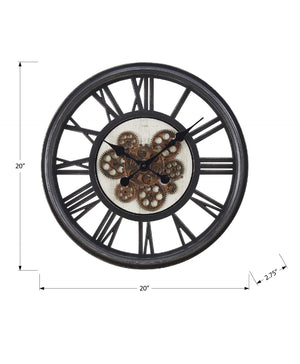 Monarch Specialties Clocks, 20" Round, Gear Mechanism, Wall Clock, Black, Transitional Black Plastic,Glass,Metal I 9064