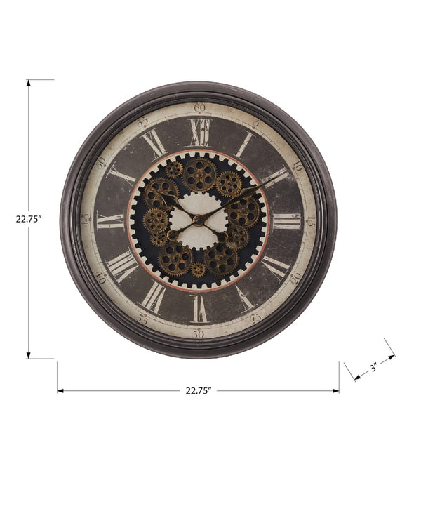 Monarch Specialties Clocks, 23" Round, Gear Mechanism, Wall Clock, Brown, Transitional Brown Plastic,Glass,Metal I 9070
