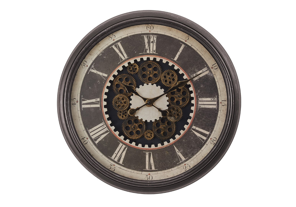 Monarch Specialties Clocks, 23" Round, Gear Mechanism, Wall Clock, Brown, Transitional Brown Plastic,Glass,Metal I 9070