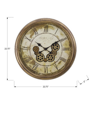Monarch Specialties Clocks, 23" Round, Gear Mechanism, Wall Clock, Antique Brown, Transitional Brown Plastic,Glass,Metal I 9071