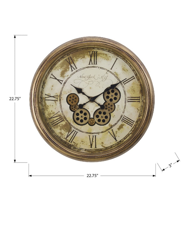 Monarch Specialties Clocks, 23" Round, Gear Mechanism, Wall Clock, Antique Brown, Transitional Brown Plastic,Glass,Metal I 9071