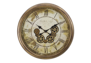 Monarch Specialties Clocks, 23" Round, Gear Mechanism, Wall Clock, Antique Brown, Transitional Brown Plastic,Glass,Metal I 9071