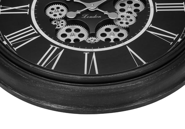 Monarch Specialties Clocks, 23" Round, Gear Mechanism, Wall Clock, Black, Transitional Black Plastic,Glass,Metal I 9072