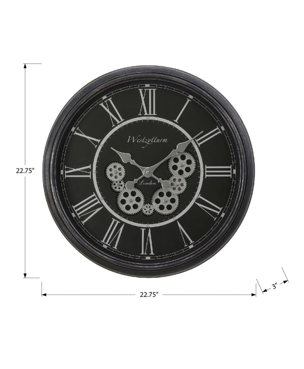 Monarch Specialties Clocks, 23" Round, Gear Mechanism, Wall Clock, Black, Transitional Black Plastic,Glass,Metal I 9072