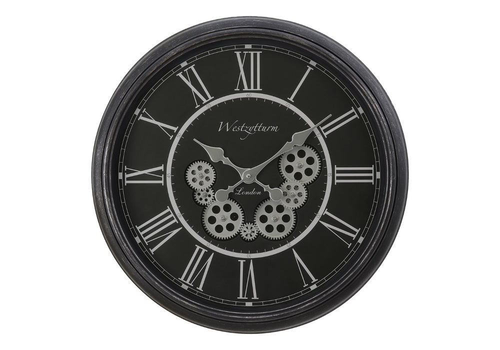 Monarch Specialties Clocks, 23" Round, Gear Mechanism, Wall Clock, Black, Transitional Black Plastic,Glass,Metal I 9072