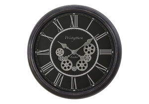 Monarch Specialties Clocks, 23" Round, Gear Mechanism, Wall Clock, Black, Transitional Black Plastic,Glass,Metal I 9072