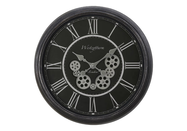 Monarch Specialties Clocks, 23" Round, Gear Mechanism, Wall Clock, Black, Transitional Black Plastic,Glass,Metal I 9072