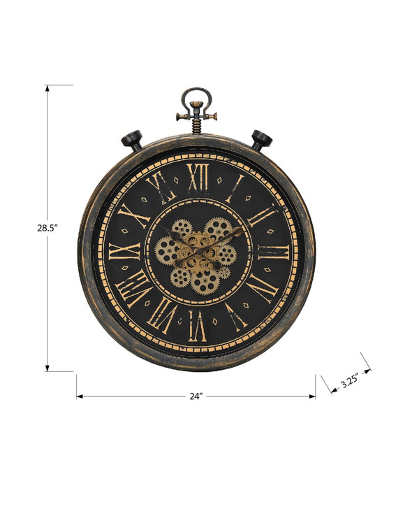 Monarch Specialties Clocks, 24" Round, Gear Mechanism, Wall Clock, Brown, Transitional Brown Plastic,Glass,Metal I 9073