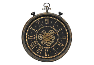 Monarch Specialties Clocks, 24" Round, Gear Mechanism, Wall Clock, Brown, Transitional Brown Plastic,Glass,Metal I 9073