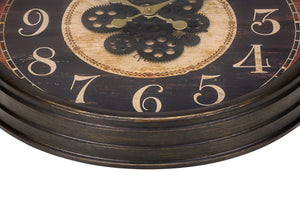 Monarch Specialties Clocks, 24" Round, Gear Mechanism, Wall Clock, Brown, Traditional Brown Plastic,Glass,Metal I 9074