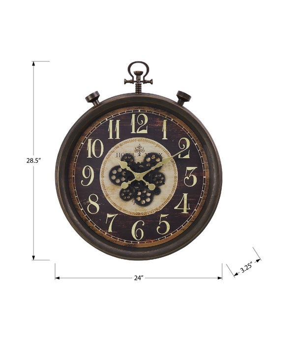 Monarch Specialties Clocks, 24" Round, Gear Mechanism, Wall Clock, Brown, Traditional Brown Plastic,Glass,Metal I 9074